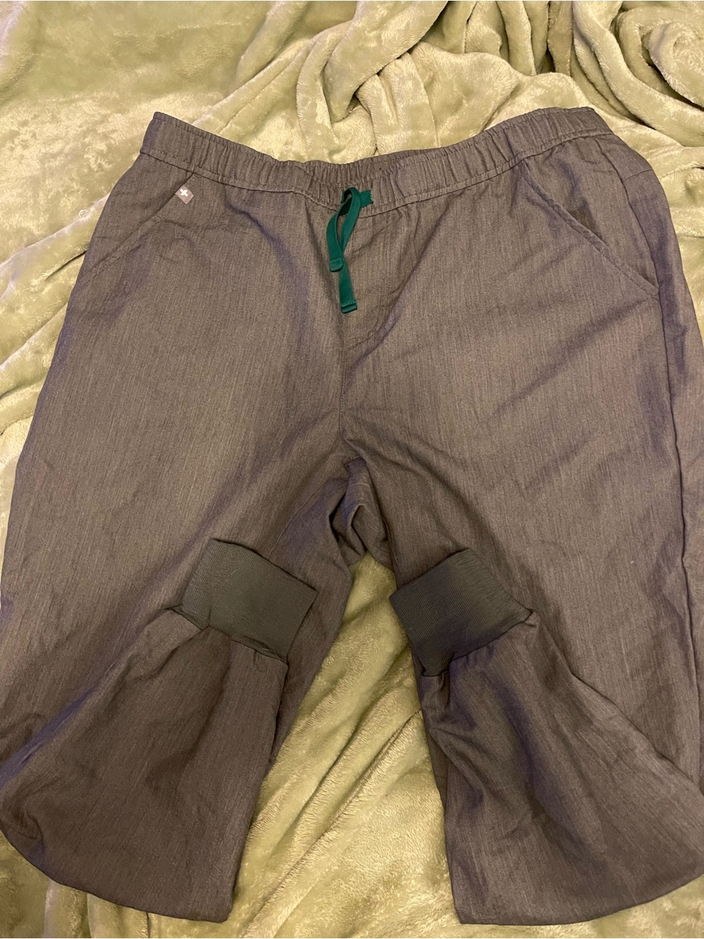 Figs Men's Gray Jogger Pants with Green Drawstring